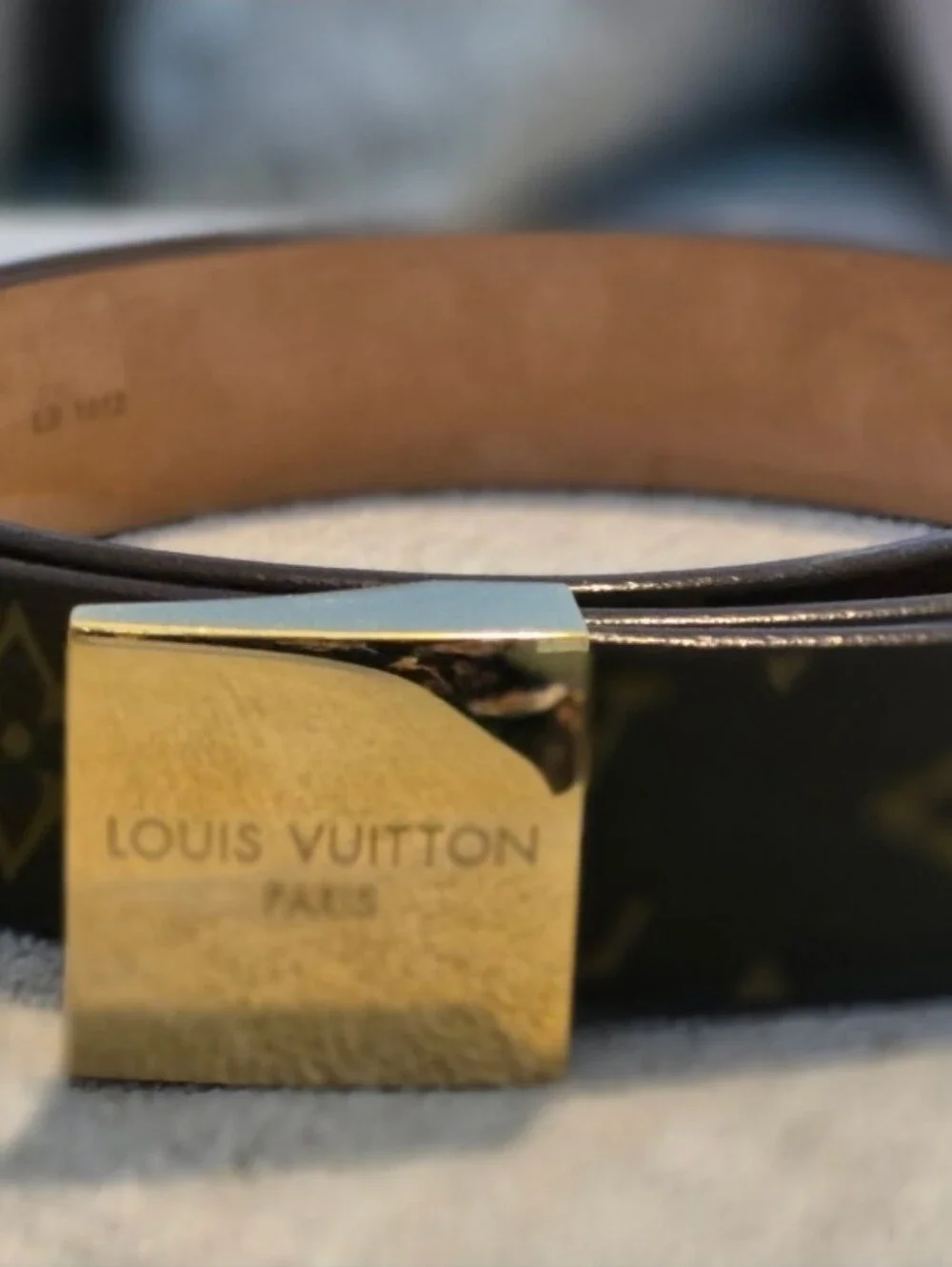 Louis Vuitton Brown Monogram Canvas Belt with Gold Plate Buckle-Size 85 cm